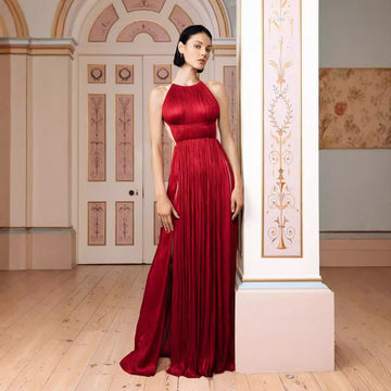 One-Shoulder Pleated Satin Party Prom Dress